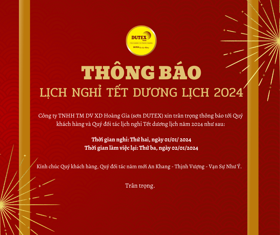 THÔNG BÁO LỊCH NGHỈ TẾT DƯƠNG LỊCH NĂM 2024