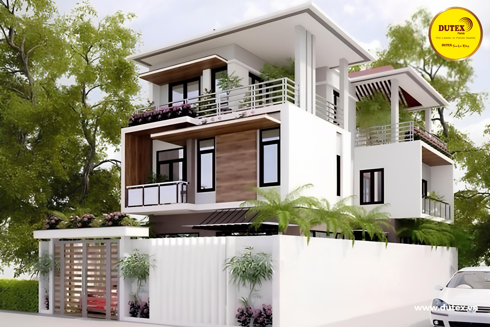 Sơn tường bên ngoài màu trắng sứ thanh lịch