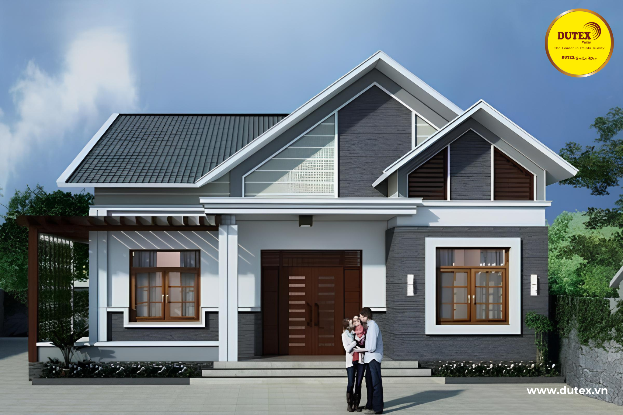 Tone màu xám mang lại cho ngôi nhà vẻ ngoài sang trọng, hiện đại